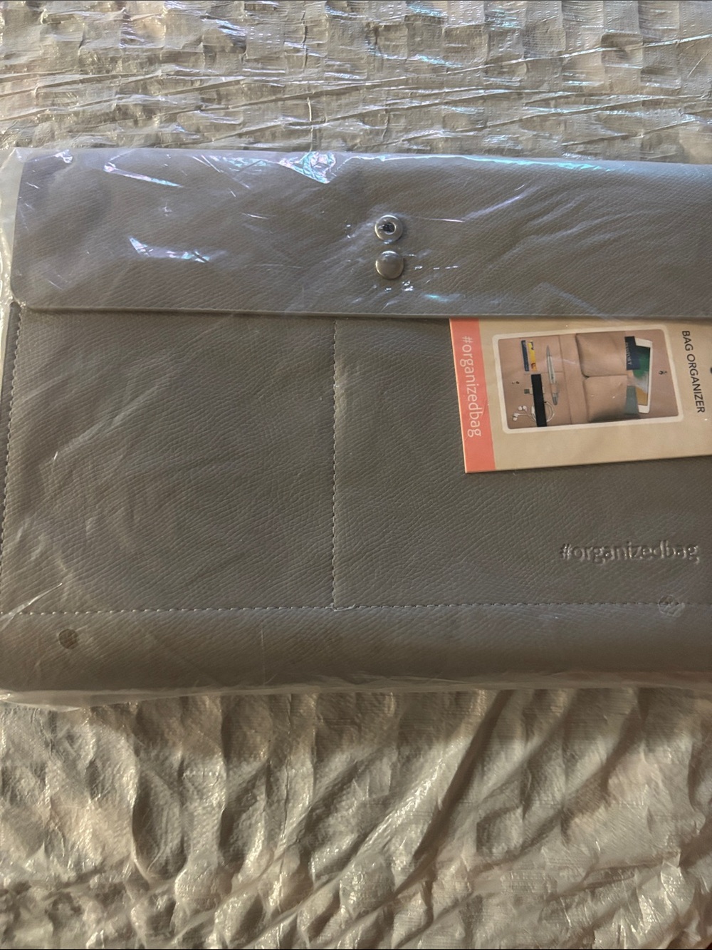 Light Gray Bag Organizer Purse Sleeve with Snap Closure